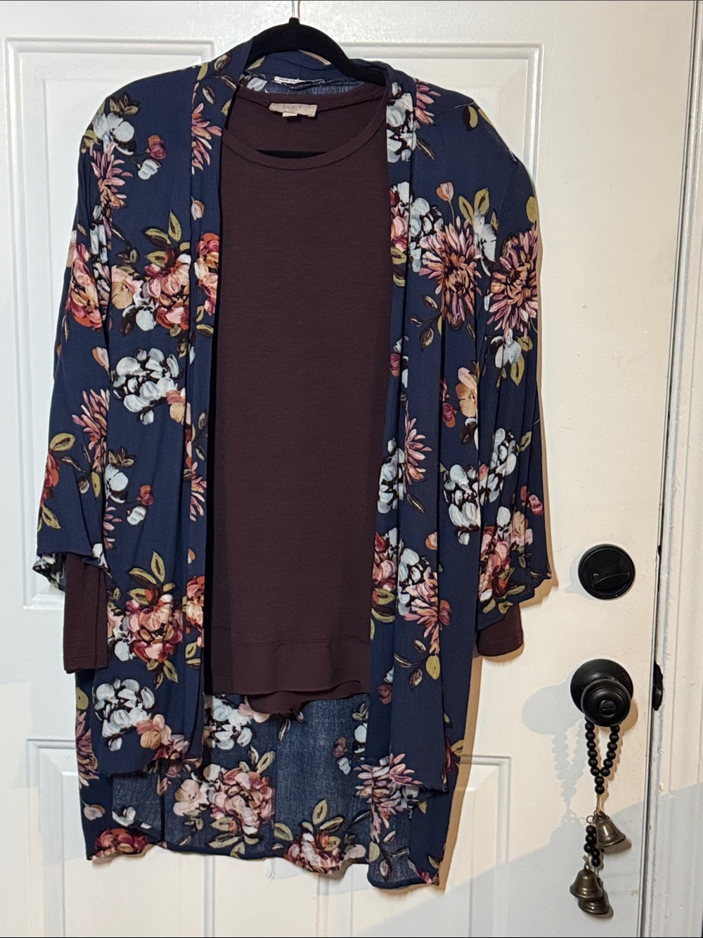 Pink Clover Navy Floral Open-Front Cardigan